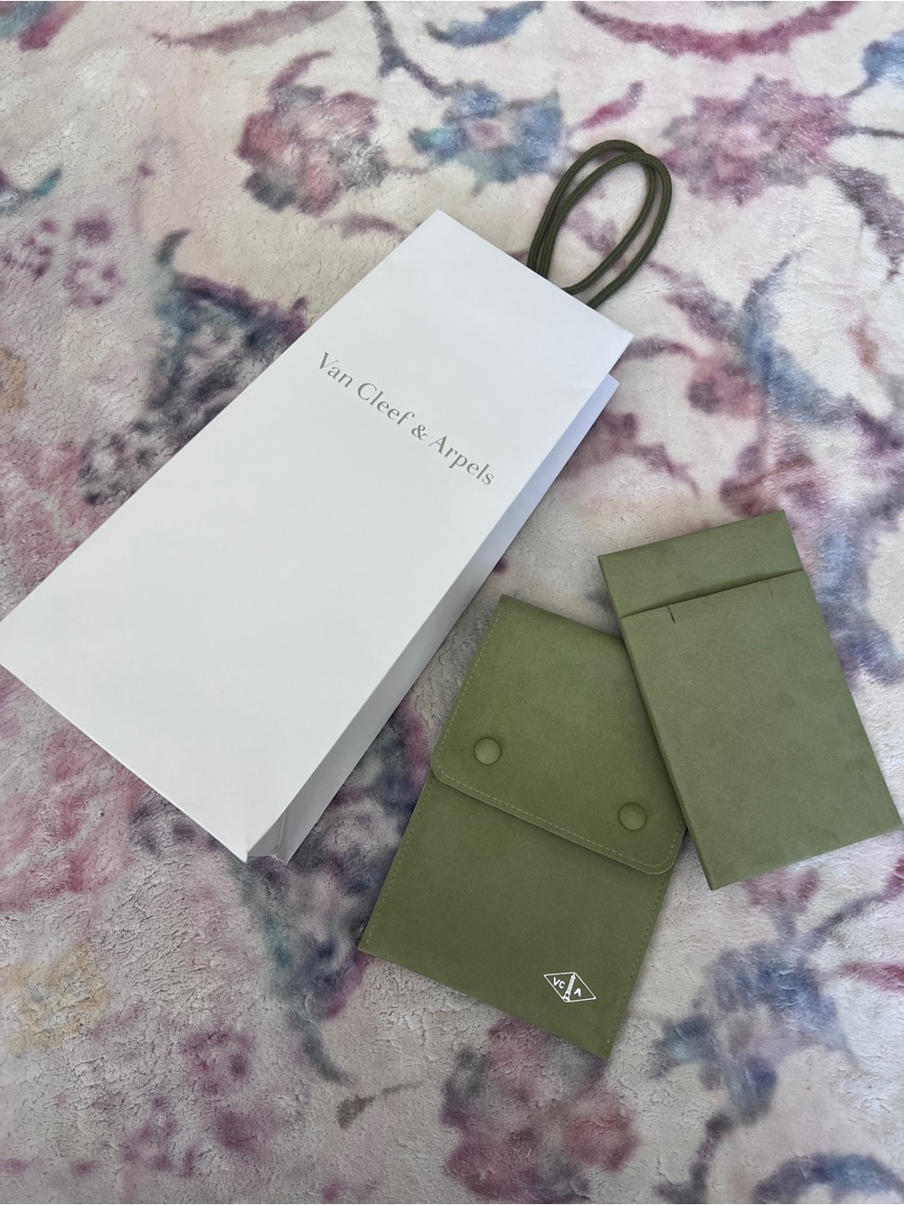 NEW Van Cleef & Arpels Olive Green Suede Travel Pouch and Gift Bag